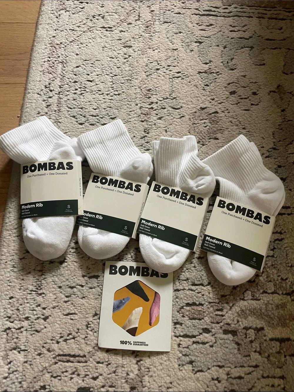 Bombas Woman’s Modern Rib Ankle Socks - White (4 Pack) size small